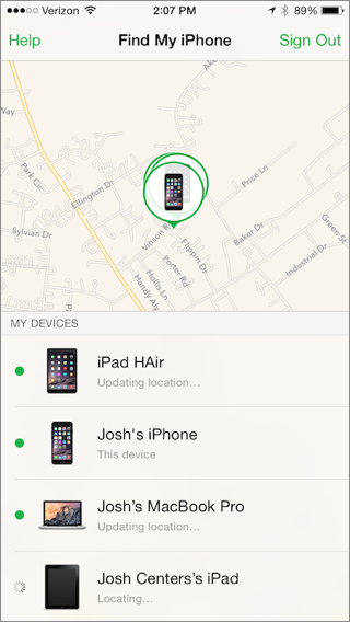 ⑦ 	If Find My iPhone is enabled, you can see the location of your devices with the Find My iPhone app.