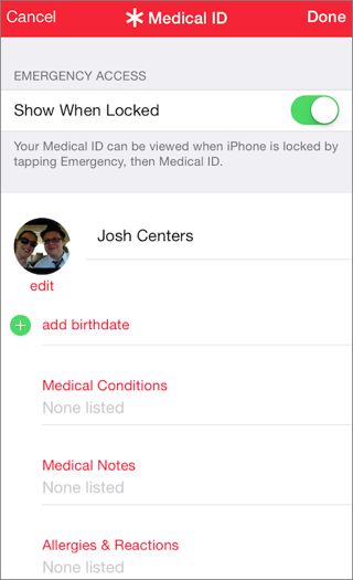 ⑤ 	You can enter as much, or as little, information as you like for your Medical ID.