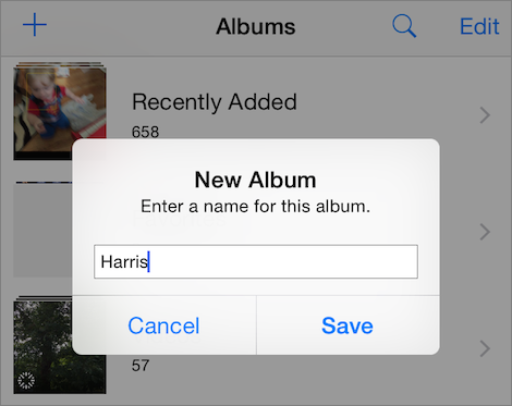 ③ 	Enter an album name, and tap Save.