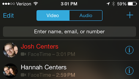 ⑥ 	In the FaceTime app, you can place a video or audio call to a contact with a FaceTime-compatible device.