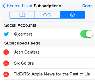 ⑧ 	You can edit Shared Links to disable Twitter accounts or unsubscribe from RSS feeds.