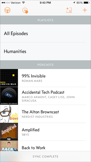 ⑤ 	Overcast is one of the better podcast clients for iOS, with a number of unique features and a great interface.