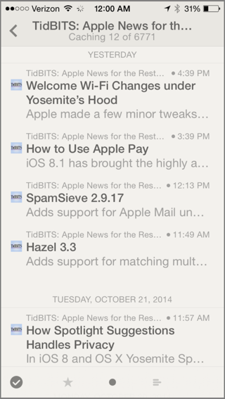 ⑥ 	Reeder lets you keep tabs on your favorite Web sites.