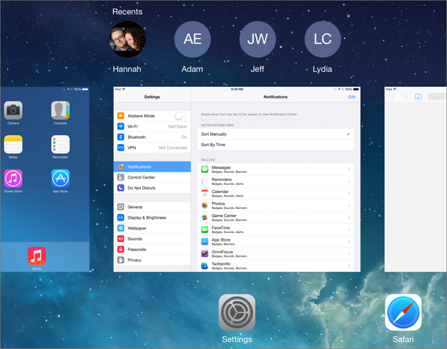 ① 	The App Switcher is a beautiful way to flick between open apps.