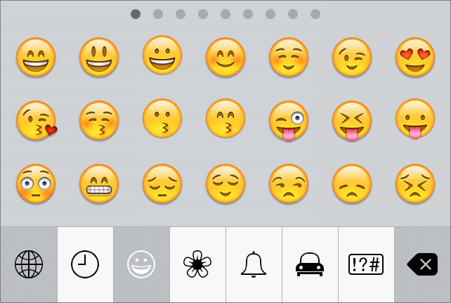 ⑤ 	Emoji are much more expressive than plain text emoticons. Tap the Next/Emoji button at the lower left to switch to a different keyboard.