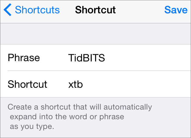 ② 	With its unusual casing, TidBITS is tough to type on the iOS keyboard, but I can speed up typing with a shortcut.