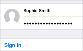 ① 	If you see this at the top of Settings > iCloud, enter your iCloud username and password, and tap Sign In.