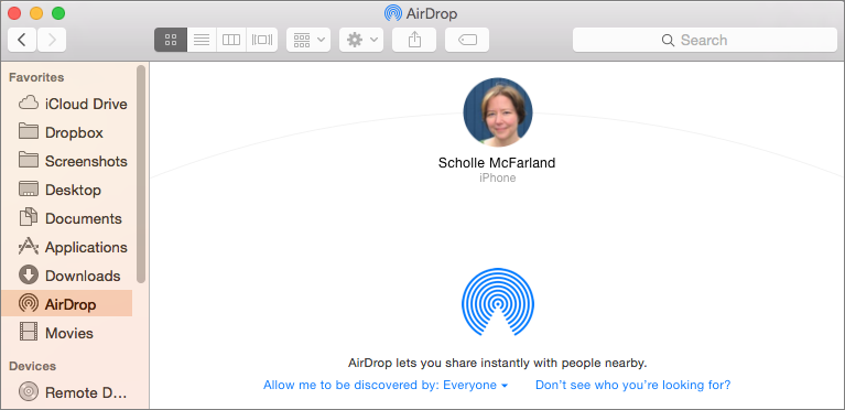 ① 	If you have a Yosemite Mac and iOS 8 device that both meet Apple’s hardware requirements, now you can use AirDrop sharing between them.