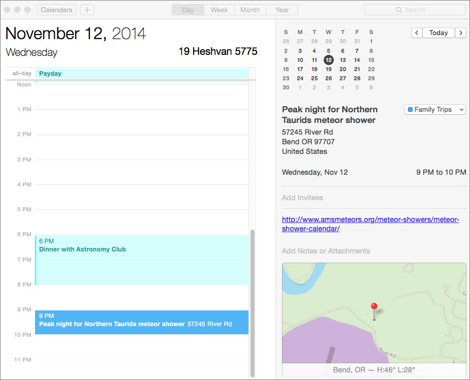 ③ 	The reimagined Day view now shows event details in an inspector pane on the right, making them easier to enter and see.