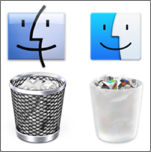 ③ 	The Finder and Trash icons, before (left) and after (right). (The Finder looks a lot happier.)