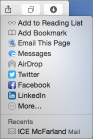 ⑧ 	The bottom of the Sharing menu holds a handy shortcut. Choose a name under Recents to share with that person in the same way again. (Here an icon indicates email sharing.)