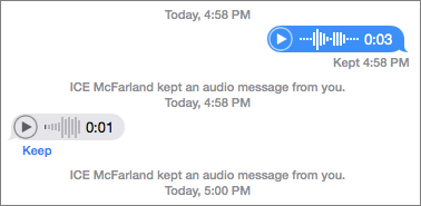 ⑧ 	Each Soundbite appears in the chat as a wave form with a Play button. It will disappear in 2 minutes unless you click Keep.