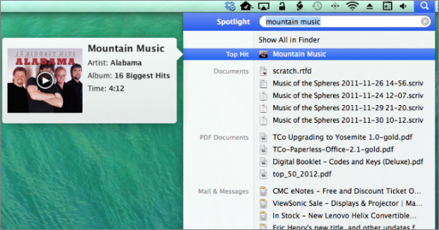 ② 	It was easy to miss Spotlight’s previews in Mavericks—you had to hover your pointer over a search result before the preview appeared.