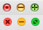 ⑥ 	The candy-like “traffic light” buttons (top) have become simple circles (bottom) and the green button now zooms a window full screen.