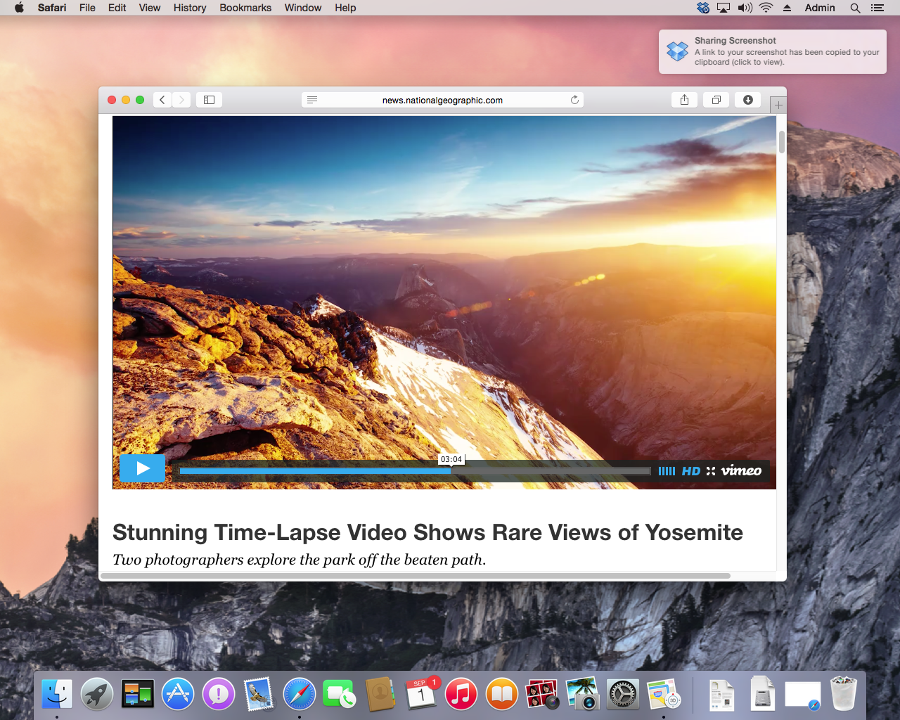 ① 	From a slimmer system font to revamped icons and toolbars, Yosemite gives OS X a fresh new face. Background colors peek through the menu bar, title bar, Dock, and even an incoming notification.