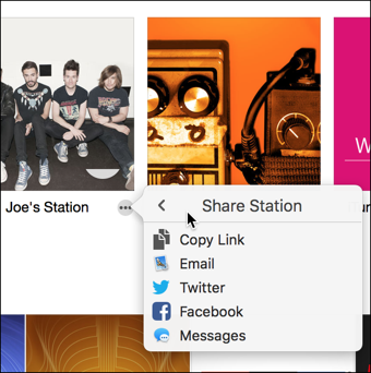 **①** After selecting a custom Apple Music Radio station, click the More   icon > Share Station and choose a sharing method from the pop-up menu.