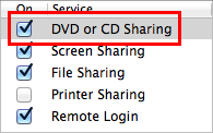 **①** With this selected, other Macs on the same network can share your optical drive.