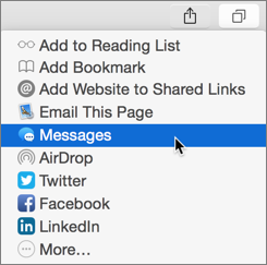 **①** Safari’s Share menu offers many destinations for shared links.