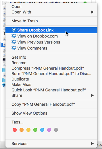 **①** This menu command is the fastest way to share a Dropbox link from a Mac.