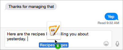 **②** Drag a file right into the message field to send it in Messages on OS X.