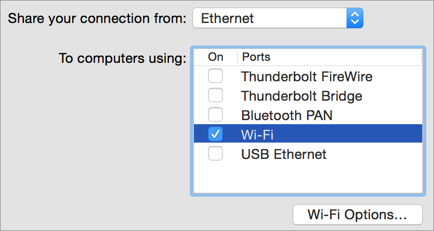 **②** Share an Ethernet connection over Wi-Fi.