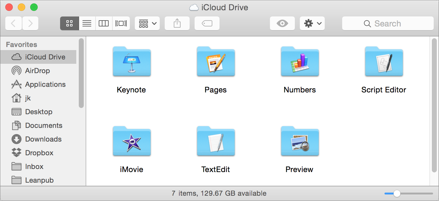 **①** With iCloud Drive, documents stored in any iCloud-enabled app appear in subfolders here. You can open, move, or add files freely.