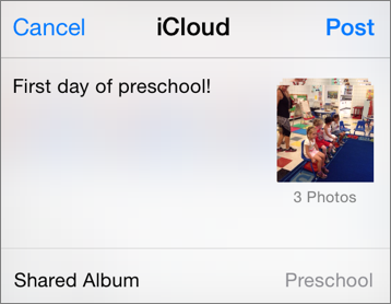 **①** About to post to a shared album from iOS.