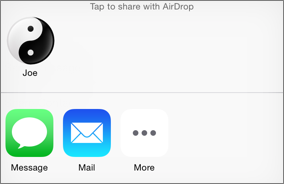 **②** In Contacts for iOS, this is a portion of what you see after you tap Share Contact. The AirDrop area at the top shows any nearby devices with AirDrop enabled. Third-party apps can add new icons to the bottom.