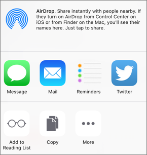 **④** The iOS Share sheet lets you send the URL for a shared document in various ways.