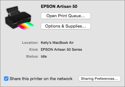 **①** Check the box beneath the printer description to share it on your network.